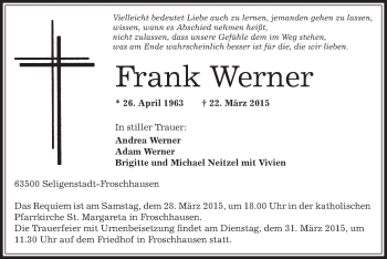 Traueranzeige von Frank Werner von Offenbach