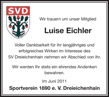 Traueranzeige von Luise Eichler von OFFENBACH-POST/HANAU-POST