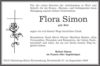 Traueranzeige von Flora Simon von OFFENBACH-POST/HANAU-POST