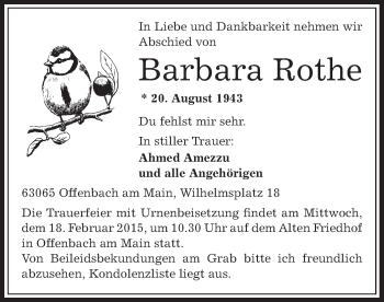 Traueranzeige von Barbara Rothe von Offenbach