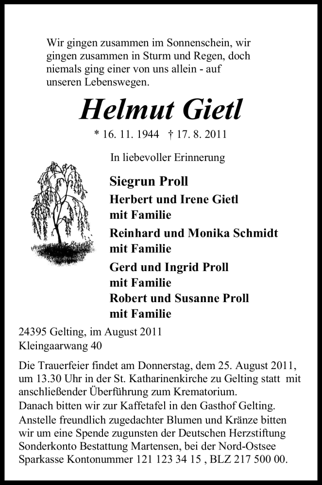  Traueranzeige für Helmut Gietl vom 23.08.2011 aus OFFENBACH-POST/HANAU-POST