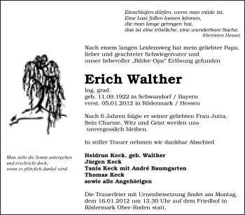 Traueranzeige von Erich Walther von OFFENBACH-POST/HANAU-POST