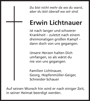 Traueranzeige von Erwin Lichtnauer von Offenbach