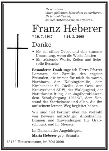 Traueranzeige von Franz Heberer von OFFENBACH-POST/HANAU-POST