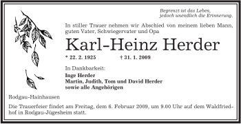 Traueranzeige von Karl-Heinz Herder von OFFENBACH-POST/HANAU-POST