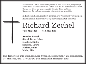 Traueranzeige von Richard Zechel von Offenbach