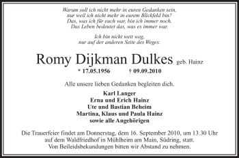 Traueranzeige von Romy Dijkmann Dulkes von OFFENBACH-POST/HANAU-POST