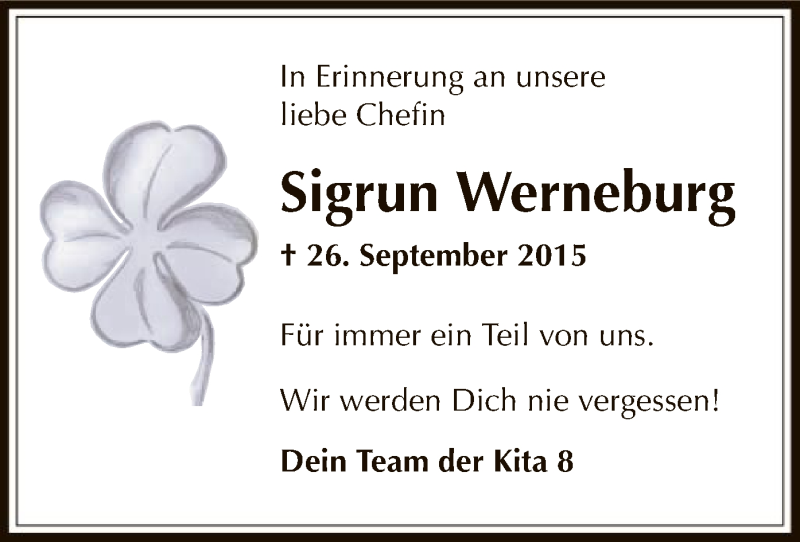  Traueranzeige für Sigrun Werneburg vom 02.10.2015 aus Offenbach