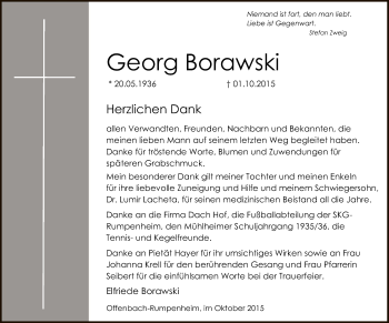 Traueranzeige von Georg Borawski von Offenbach