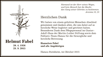 Traueranzeige von Helmut Fabel von Offenbach