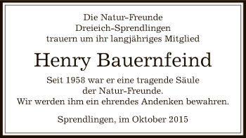 Traueranzeige von Henry Bauernfeind von Offenbach