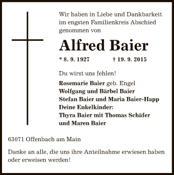 Traueranzeige von Alfred Baier von Offenbach