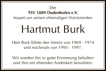 Traueranzeige von Hartmut Burk von Offenbach