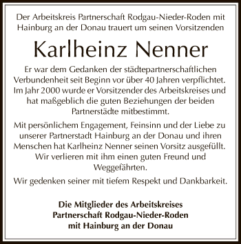 Traueranzeige von Karlheinz Nenner von Offenbach