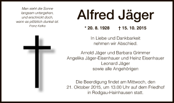 Traueranzeige von Alfred Jäger von Offenbach