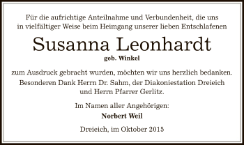 Traueranzeige von Susanna Leonhardt von Offenbach