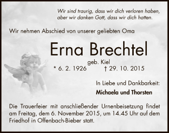 Traueranzeige von Erna Brechtel von Offenbach