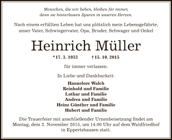 Traueranzeige von Heinrich Müller von Offenbach