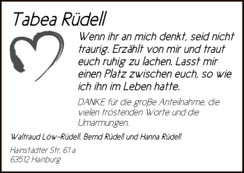 Traueranzeige von Tabea Rüdell von Offenbach