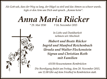 Traueranzeige von Anna Maria Rücker von Offenbach