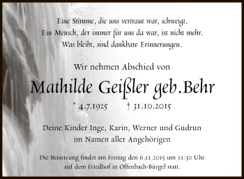 Traueranzeige von Mathilde Geißler von Offenbach