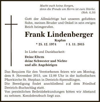 Traueranzeige von Frank Lindenberger von Offenbach