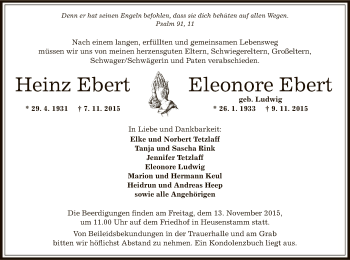 Traueranzeige von Heinz und Eleonore Ebert von Offenbach