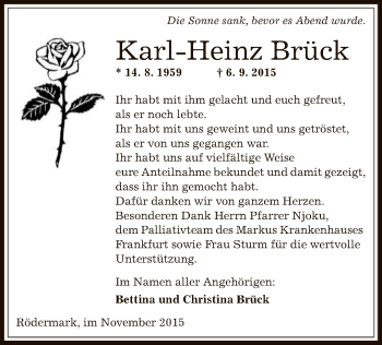 Traueranzeige von Karl-Heinz Brück von Offenbach