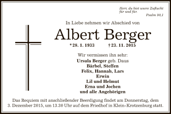 Traueranzeige von Albert Berger von Offenbach