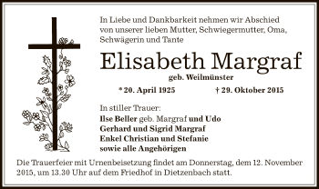 Traueranzeige von Elisabeth Margraf von Offenbach