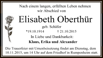 Traueranzeige von Elisabeth Oberthür von Offenbach