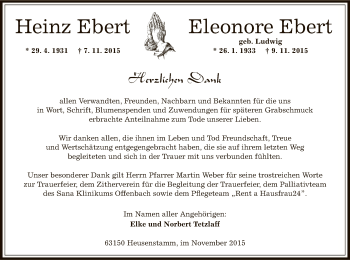 Traueranzeige von Heinz und Eleonore Ebert von Offenbach