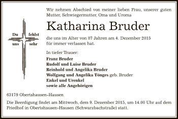 Traueranzeige von Katharina Bruder von Offenbach