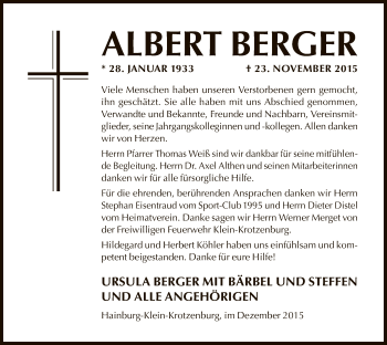 Traueranzeige von Albert Berger von Offenbach