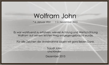 Traueranzeige von Wolfram John von Offenbach