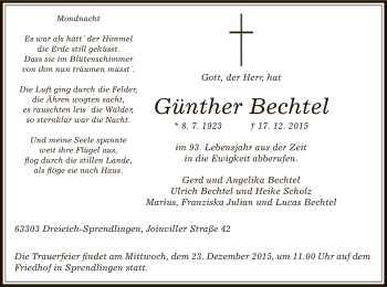 Traueranzeige von Günther Bechtel von Offenbach