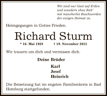 Traueranzeige von Richard Sturm von Offenbach