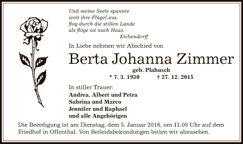 Traueranzeige von Berta Johanna Zimmer von Offenbach