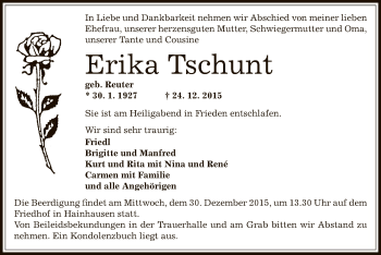 Traueranzeige von Erika Tschunt von Offenbach