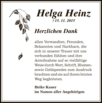 Traueranzeige von Helga Heinz von Offenbach