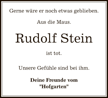 Traueranzeige von Rudolf Stein von Offenbach