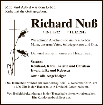 Traueranzeige von Richard Nuß von Offenbach