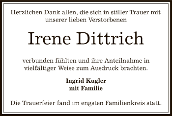 Traueranzeige von Irene Dittrich von Offenbach