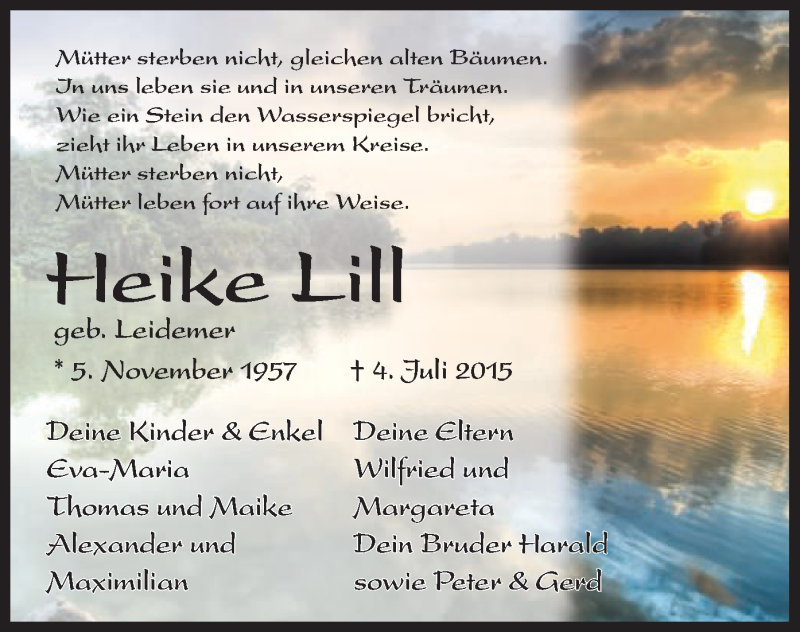  Traueranzeige für Heike Lill vom 25.07.2015 aus Offenbach