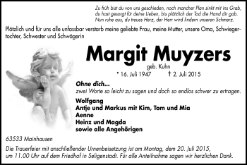 Traueranzeige von Margit Muyzers von Offenbach