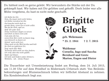 Traueranzeige von Brigitte Glock von Offenbach