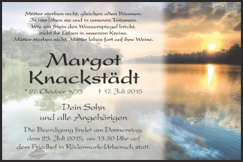 Traueranzeige von Margot Knackstädt von Offenbach