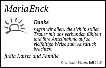 Traueranzeige von Maria Enck von Offenbach