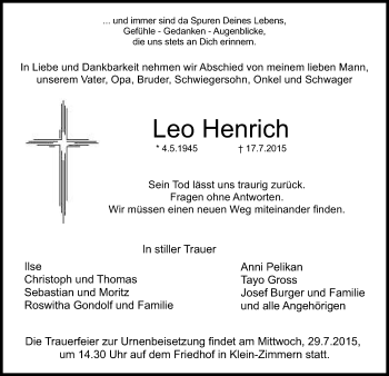 Traueranzeige von Leo Henrich von Offenbach