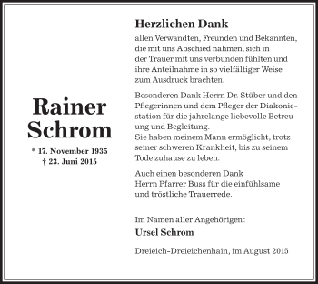 Traueranzeige von Rainer Schrom von Offenbach